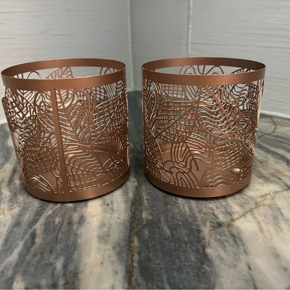 2 Yankee Candle Fall Leaves Small Jar Candle Holders Rose gold copper color